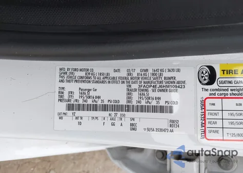 2017 Ford Fiesta Se z USA, uszkodzony, nr VIN 3FADP4EJ6HM109423